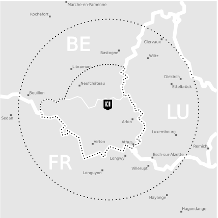 Carte de Belgique, Luxembourg, France avec périmètres de livraison